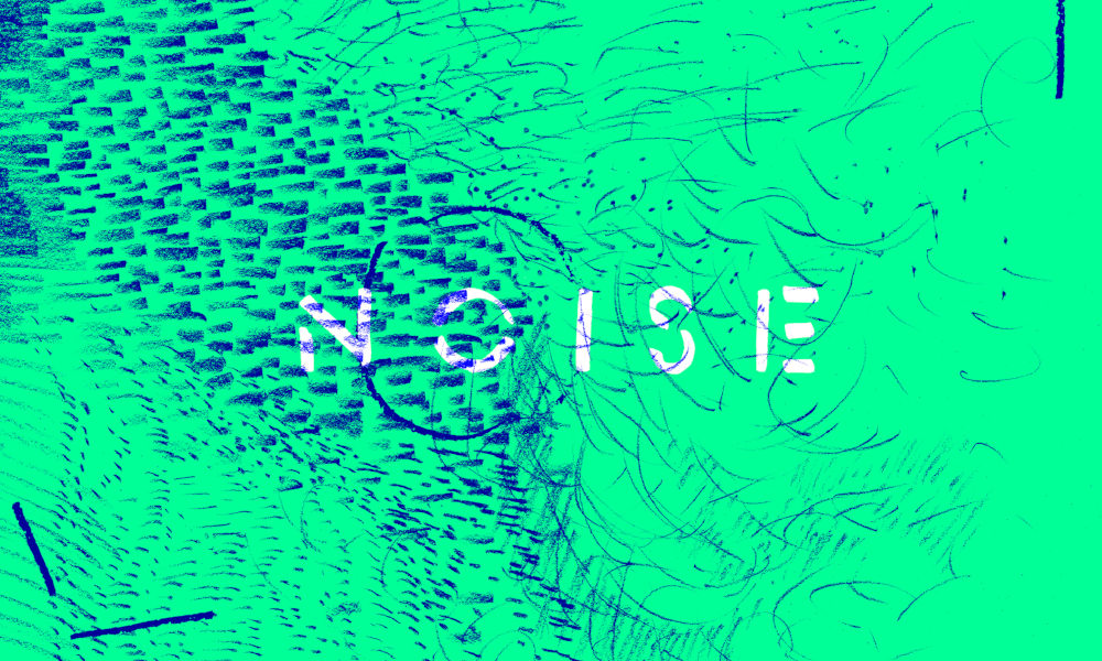 green and blue textured banner promoting the word noise